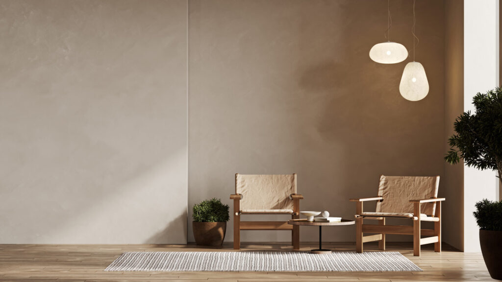Minimalist modern living room interior background with armchair › 스타일리쉬 플레이스 간결한 디자인의 의자와 조명으로 꾸며진 미니멀한 휴식 공간
