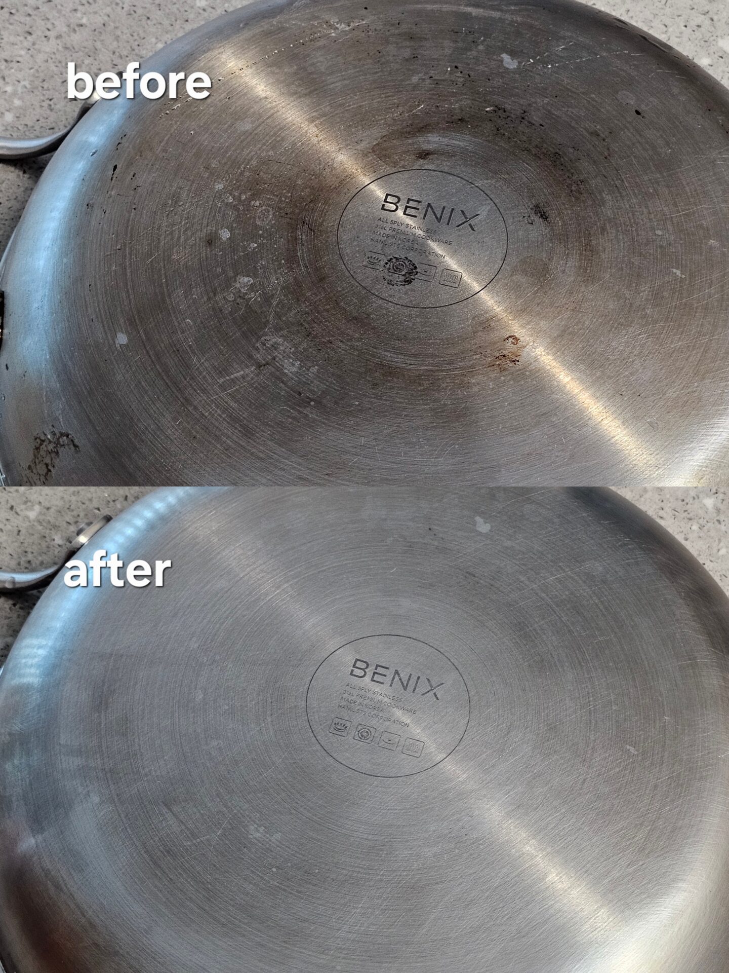 냄비 탄 자국 제거법 적용 전후 비교 사진, 베이킹소다와 식초를 활용한 주방 세척법”