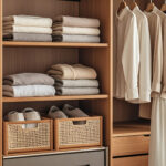 깔끔하게 정리된 옷장 속 접힌 옷과 정돈된 서랍 수납 방법 예시